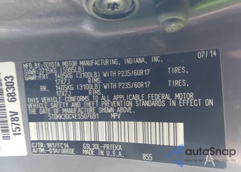 2014 Toyota Sienna Le V6 8 Passenger from USA, damaged, VIN 5TDKK3DC4ES507691